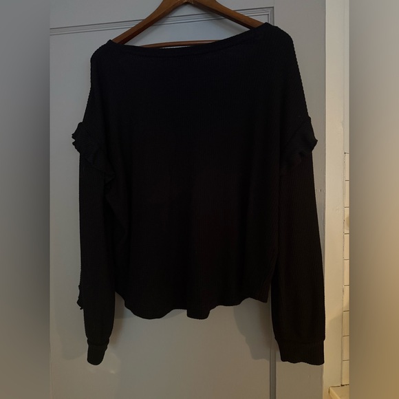 Anthropologie Black V-Neck Sweater with Ruffle Details - Picture 4 of 9
